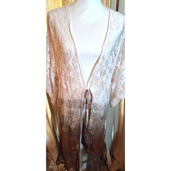 ORAGAMI Floral Lace Brown to Cream BOHO Western Cardigan One Size - Picture 4 of 10